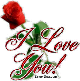 Click to get the codes for this image. This glitter graphic shows a single red rose. The comment reads: I Love You!