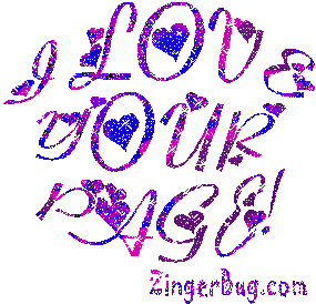 Click to get the codes for this image. I Love Your Page Purple Hearts Glitter Text, Hearts, Cool Page Free Image, Glitter Graphic, Greeting or Meme for Facebook, Twitter or any blog.