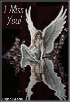 Click to get the codes for this image. This beautiful glitter graphic shows an angel sitting at the edge of an animated reflecting pool. The comment reads: I Miss You!