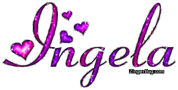 Click to get the codes for this image. Ingela Pink Purple Glitter Name With Hearts, Girl Names Free Image Glitter Graphic for Facebook, Twitter or any blog.