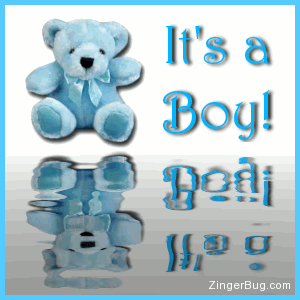Click to get the codes for this image. This cute glitter graphic shows a baby blue teddy bear reflected in an animated pool. The comment reads: It's a Boy! So welcome the arrival of a new baby boy with this great animated comment.