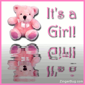 Click to get the codes for this image. This cute glitter graphic shows a pink teddy bear reflected in an animated pool. The comment reads: It's a Girl! So welcome the arrival of a new baby girl with this great animated comment.