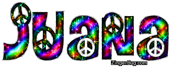 Click to get the codes for this image. Juana Rainbow Peace Sign Glitter Name, Girl Names Free Image Glitter Graphic for Facebook, Twitter or any blog.