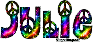 Click to get the codes for this image. Julie Rainbow Peace Sign Glitter Name, Girl Names Free Image Glitter Graphic for Facebook, Twitter or any blog.