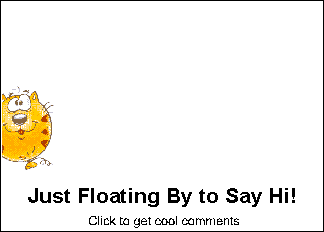 Click to get the codes for this image. This cute graphic shows a funny cat face balloon bouncing across the screen. The comment reads: Just floating by to say Hi!