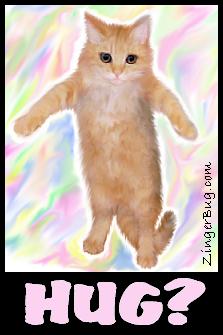Click to get the codes for this image. this image shows a cute kitten with its front paws outstretched. The comment reads: Hug?