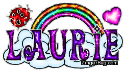 Click to get the codes for this image. Laurie Purple Glitter Name With Rainbow Heart And Ladybug, Girl Names Free Image Glitter Graphic for Facebook, Twitter or any blog.