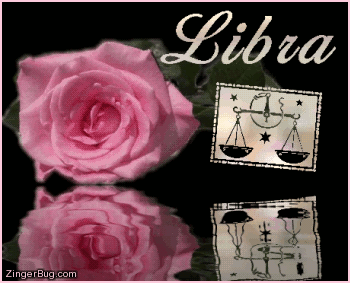 Click to get the codes for this image. This beautiful astrology graphic features a pink rose with animated 3D silver letters reading: Libra. There is also an animated 3D silver Libra zodiac symbol. The entire comment is reflected in an animated pool.