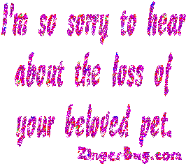 Click to get the codes for this image. This glitter graphic reads: I'm so sorry to hear about the loss of your beloved pet.