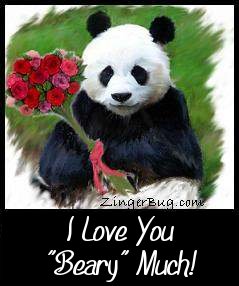 Click to get the codes for this image. This cute comment shows a painting of a panda bear holding a bouquet of flowers. The comment reads: I love you "Beary" Much!