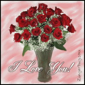 Click to get the codes for this image. This glitter graphic shows a bouquet of 2 dozen glittered red roses. The comment reads: I Love You!