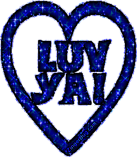 Click to get the codes for this image. This royal blue glitter graphic features a glitter heart with the text: Luv Ya! Written inside of it.