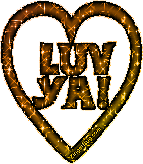 Click to get the codes for this image. This orange and gold glitter heart graphic features the comment: Luv Ya!