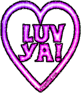 Click to get the codes for this image. This cute glitter graphic features a pink and purple heart with the comment: Luv Ya inside.