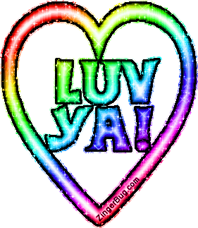 Click to get the codes for this image. This rainbow heart glitter graphic has the comment: Luv Ya inside