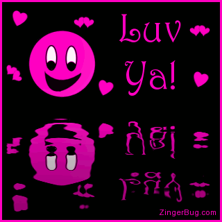 Click to get the codes for this image. This cute graphic features a pink smiley face surrounded by hearts reflected in an animated pool. The comment reads: Luv Ya!