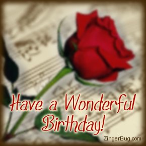 Click to get the codes for this image. Have a Wonderful Birthday Music Rose, Birthday Flowers, Music Comments, Flowers, Happy Birthday Free Image, Glitter Graphic, Greeting or Meme for Facebook, Twitter or any forum or blog.