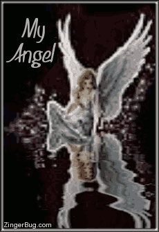 Click to get the codes for this image. This beautiful glitter graphic shows an angel sitting at the edge of an animated reflecting pool. The comment reads: My Angel
