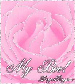 Click to get the codes for this image. This beautiful glitter graphic shows a close-up of a pink rose with silver glitter on the tips of each petal. The comment reads: My Boo!