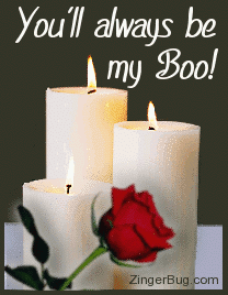 Click to get the codes for this image. You'll always be my Boo. Animated burning candles with a red rose.