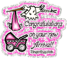 Click to get the codes for this image. Congratulations on your New Arrival Pink Glitter Graphic, Baby Comments  Birth Announcements, Congratulations Free Image, Glitter Graphic, Greeting or Meme for any Facebook, Twitter or any blog.