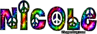 Click to get the codes for this image. Nicole Rainbow Peace Sign Glitter Name, Girl Names Free Image Glitter Graphic for Facebook, Twitter or any blog.