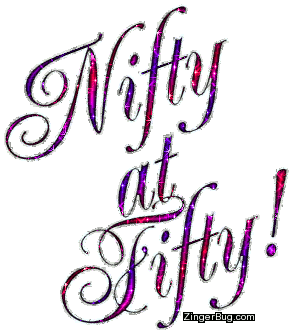 Click to get the codes for this image. Nifty At Fifty Red And Purple Glitter Text, Red Hat Ladies Free Image, Glitter Graphic, Greeting or Meme for Facebook, Twitter or any blog.