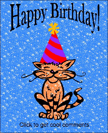 Click to get the codes for this image. Orange Birthday Cat, Birthday Animals, Animals  Cats, Happy Birthday Free Image, Glitter Graphic, Greeting or Meme for Facebook, Twitter or any forum or blog.