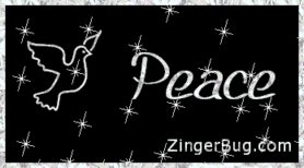 Click to get the codes for this image. Peace Dove Silver Stars Glitter Text, Animals  Birds, Peace Free Image, Glitter Graphic, Greeting or Meme for Facebook, Twitter or any forum or blog.