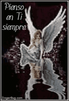 Click to get the codes for this image. This beautiful glitter graphic shows an angel sitting at the edge of an animated reflecting pool. The comment reads: Pienso in Ti siempre which means I'mAalways Thinking of You in Spanish