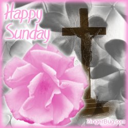 Click to get the codes for this image. Pink Rose Cross Sunday, Religious  Christian, Happy Sunday, Flowers Free Image, Glitter Graphic, Greeting or Meme for Facebook, Twitter or any forum or blog.