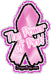 Click to get the codes for this image. This glitter graphic is of a pink breast cancer awareness ribbon. The comment reads: The Power of Pink! Great for October - Breast Cancer Awareness Month