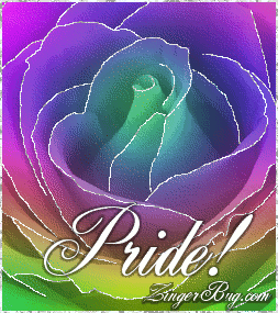 Click to get the codes for this image. Gay Pride Rose. Glitter graphic close up of a rainbow colored rose with silver glitter on the tips of the petals.