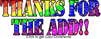 Click to get the codes for this image. Rainbow Sparkle Thanks For The Add Glitter Text, Thanks For The Add Free Image, Glitter Graphic, Greeting or Meme for any forum, website or blog.