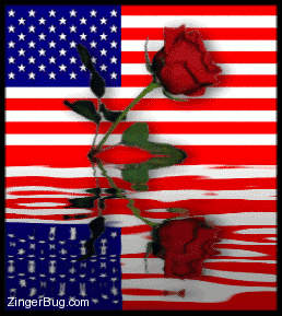 Click to get the codes for this image. This beautiful patriotic graphic shows an American flag with a single red rose in front of it reflected in an animated pool.