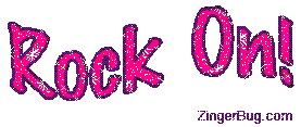 Click to get animated GIF glitter graphics of the phrase Rock On!