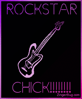 Click to get the codes for this image. This comment features a 3D rotating pink & purple guitar charm graphic. The comment reads: Rockstar Chick!!!