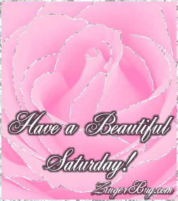Click to get the codes for this image. This beautiful glitter graphic shows a close-up of a pink rose with silver glitter on the tips of each petal. The comment reads: Have a Beautiful Saturday!