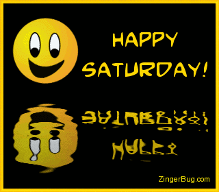 Click to get the codes for this image. This cute graphic shows a yellow smiley face reflected in an animated pool. The Comment reads: Yappy Saturday!