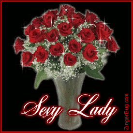 Click to get the codes for this image. This beautiful glitter graphic shows a bouquet of two dozen glittered red roses. The comment reads: Sexy Lady