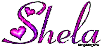 Click to get the codes for this image. Shela Pink Purple Glitter Name With Hearts, Girl Names Free Image Glitter Graphic for Facebook, Twitter or any blog.