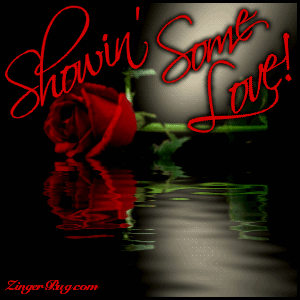 Click to get the codes for this image. This beautiful graphic shows a single long-stemmed red rose reflected in an animated pool. The comment reads: Showin' Some Love!