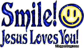 Click to get the codes for this image. This cute glitter graphic comment features a yellow smiley face and reads: Smile! Jesus Loves You!