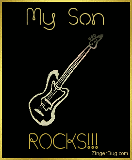 Click to get the codes for this image. This comment features a 3D rotating gold guitar charm graphic. The comment reads: My Son Rocks!!!