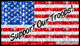 Click to get the codes for this image. This patriotic glitter graphic shows an American flag with the comment: Support Our Troops