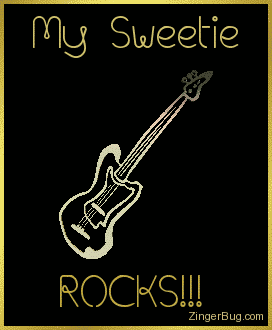 Click to get the codes for this image. This comment features a 3D rotating gold guitar charm graphic. The comment reads: My Sweetie Rocks!!!