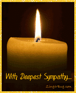 Click to get the codes for this image. This beautiful graphic shows a close up of a candle with an animated burning frame. The comment reads: With Deepest Sympathy...