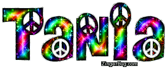 Click to get the codes for this image. Tania Rainbow Peace Sign Glitter Name, Girl Names Free Image Glitter Graphic for Facebook, Twitter or any blog.