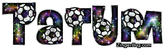 Click to get the codes for this image. Tatum Soccer Ball Glitter Name, Girl Names Free Image Glitter Graphic for Facebook, Twitter or any blog.