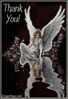 Click to get the codes for this image. This beautiful glitter graphic shows an angel sitting at the edge of an animated reflecting pool. The comment reads: Thank You!